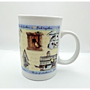 Birds of a Feather Flock Together Coffee Mug with Images of Birds and Birdhouses